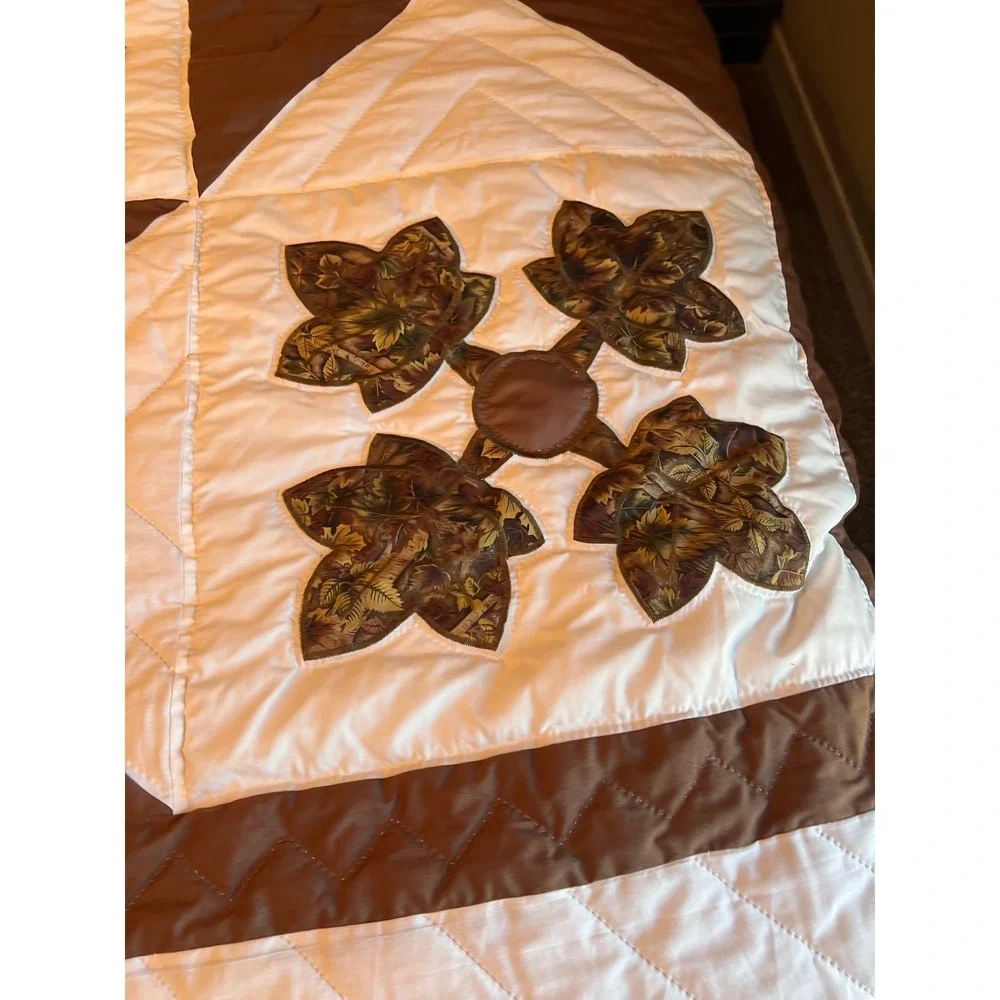 Brown and Cream Floral Patchwork Quilt - Home Bedding